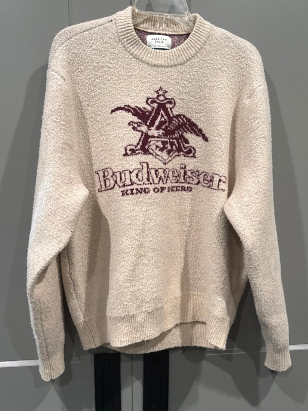 AE Budweiser King of Beers Eagle Logo Crewneck Sweatshirt Beige Large